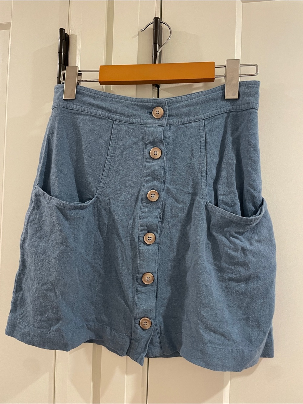 Ahlma Button-Front Light Blue Linen Blend Skirt - From Brazil